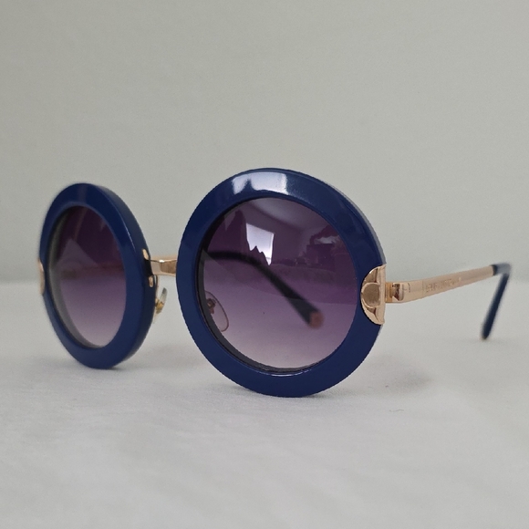 Louis Vuitton Accessories - Louis Vuitton Navy and Gold Round Sunglasses